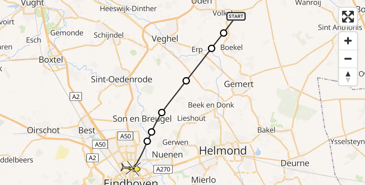 Routekaart van de vlucht: Lifeliner 3 naar Eindhoven, Brabantstraat