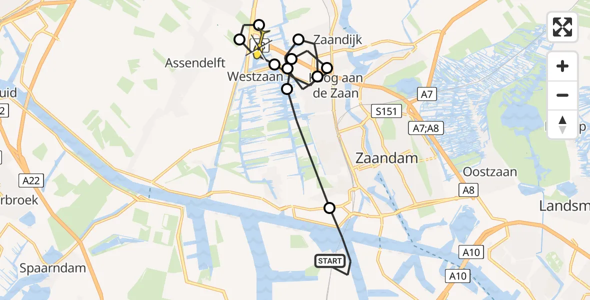 Routekaart van de vlucht: Lifeliner 1 naar Westzaan, Elbaweg