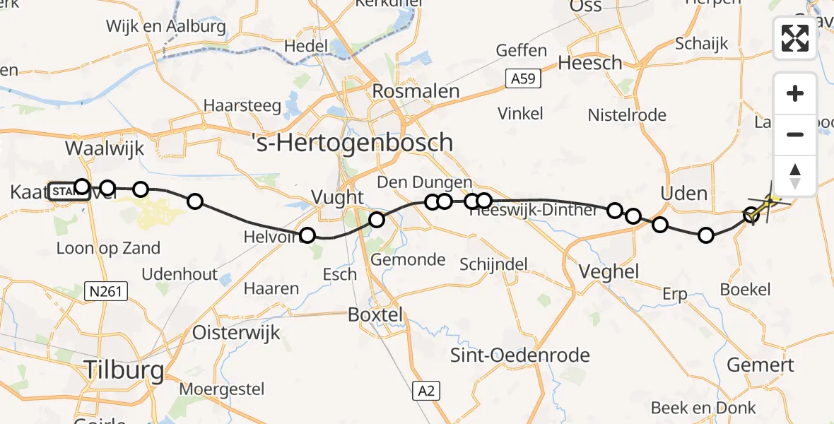 Routekaart van de vlucht: Lifeliner 3 naar Vliegbasis Volkel, Midden-Brabantweg