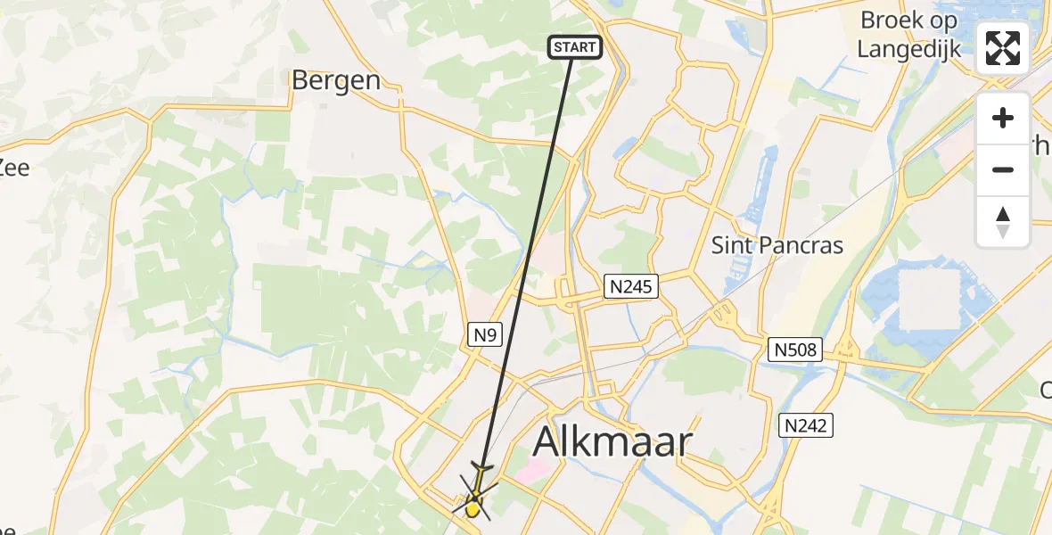 Routekaart van de vlucht: Ambulancehelikopter naar Alkmaar, Overkrocht