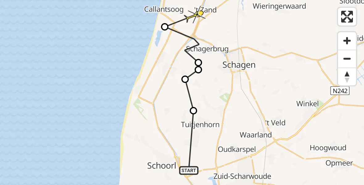 Routekaart van de vlucht: Ambulanceheli naar 't Zand, Rijperweg