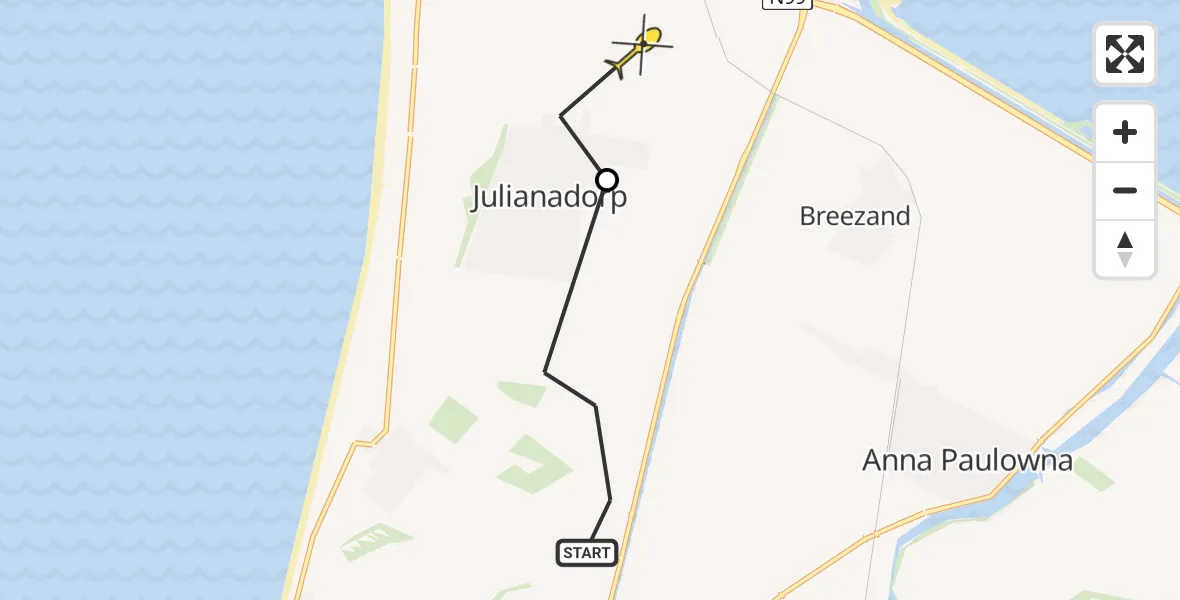 Routekaart van de vlucht: Ambulanceheli naar Julianadorp, Langevliet