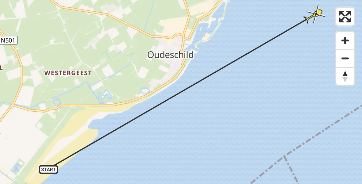 Routekaart van de vlucht: Ambulanceheli naar Oudeschild