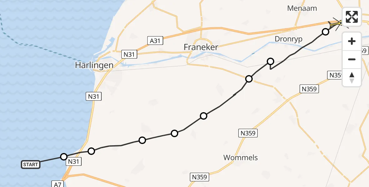 Routekaart van de vlucht: Ambulanceheli naar Marsum, Caspar de Roblesdijk