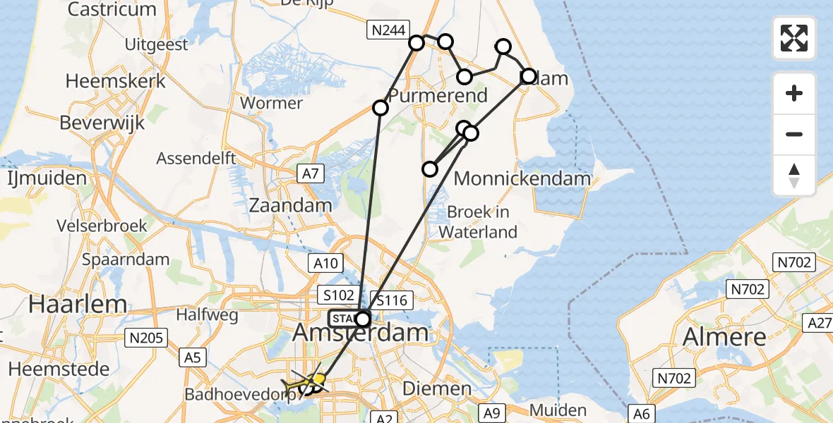 Routekaart van de vlucht: Politieheli naar Amsterdam, Zuiderweg