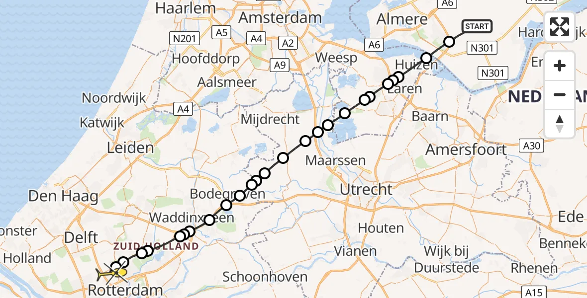 Routekaart van de vlucht: Traumaheli naar Rotterdam The Hague Airport, Duikertocht