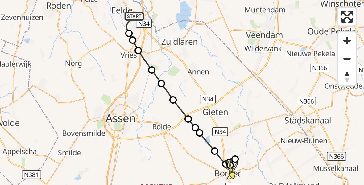 Routekaart van de vlucht: Lifeliner 4 naar Borger, Moespot