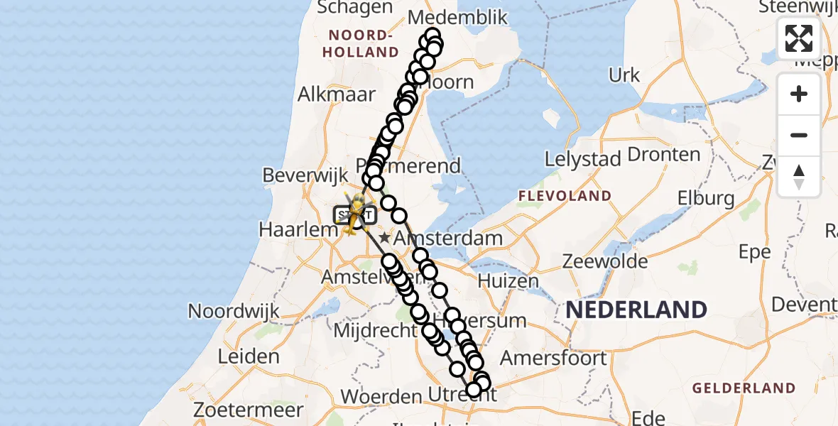 Routekaart van de vlucht: Lifeliner 1 naar Amsterdam Heliport, Grote Tocht