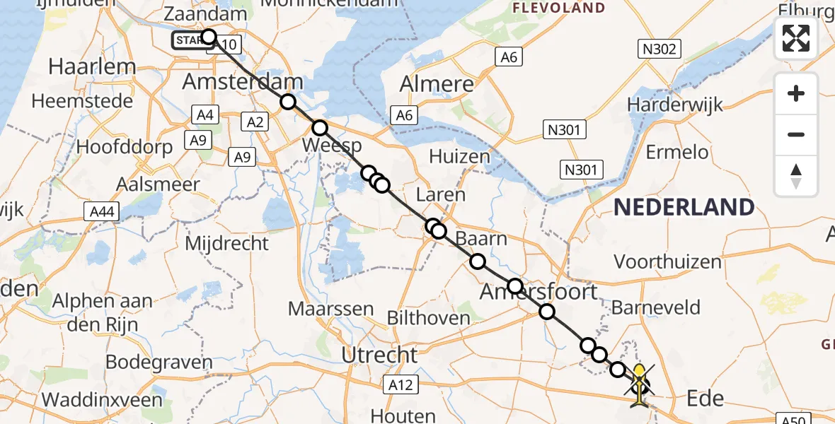 Routekaart van de vlucht: Lifeliner 1 naar Renswoude, Van Riebeeckhavenweg