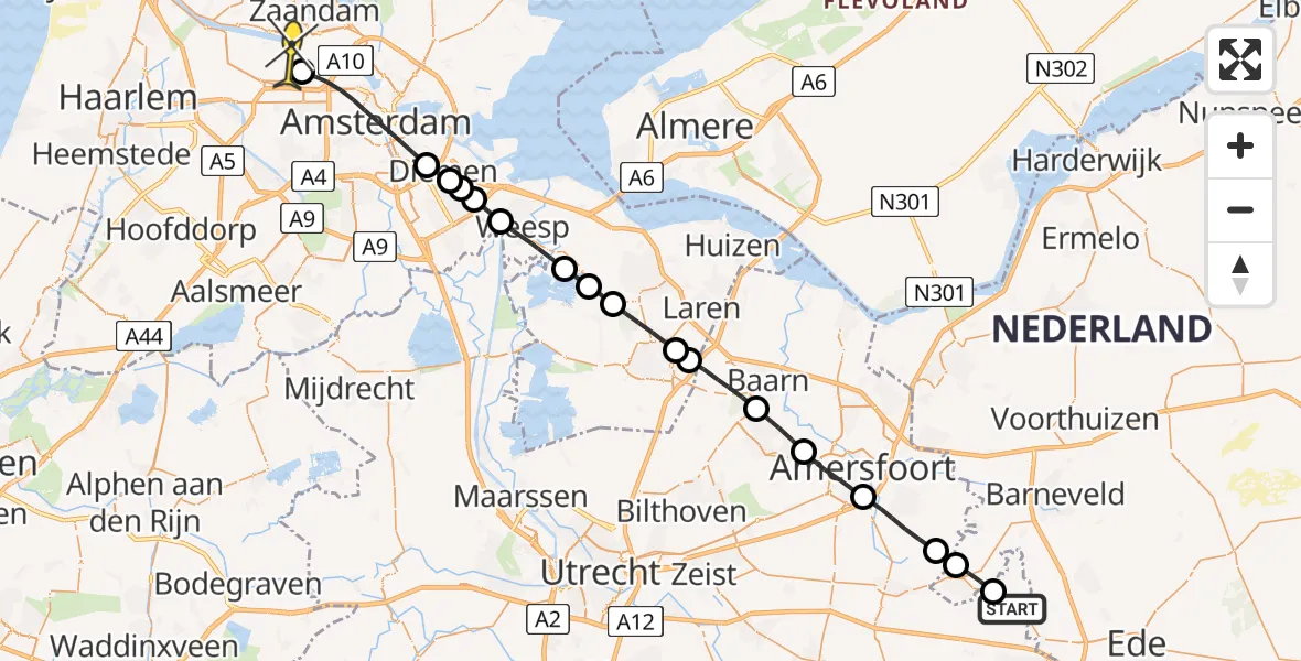 Routekaart van de vlucht: Lifeliner 1 naar Amsterdam Heliport, Groeperkade