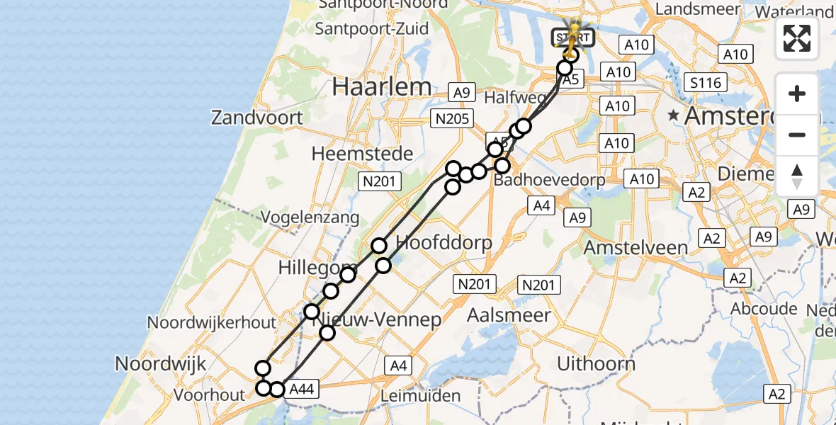 Vluchtroute Traumahelikopter van Amsterdam Heliport naar Amsterdam Heliport