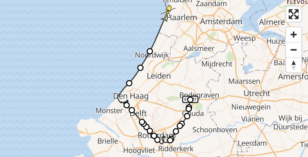 Routekaart van de vlucht: Politieheli naar Overveen, Bloemendaalseweg