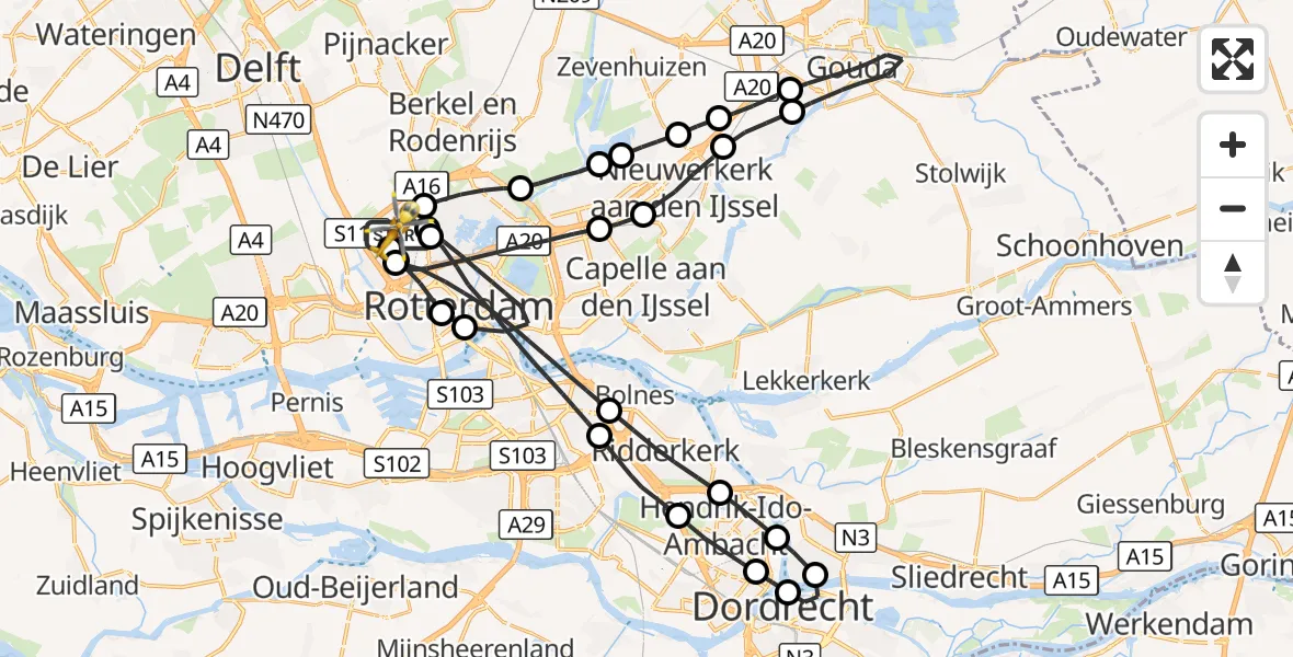 Vluchtroute Traumahelikopter Rotterdam The Hague Airport - Rotterdam The Hague Airport, 07 maart 2024, 07:53