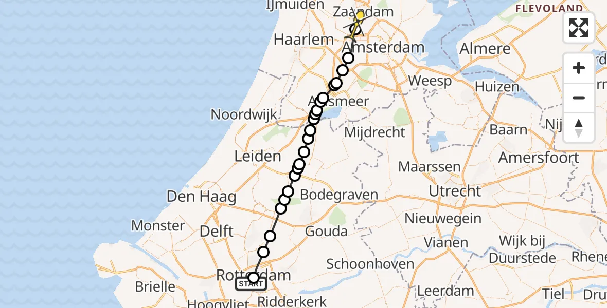 Routekaart van de vlucht: Lifeliner 1 naar Amsterdam Heliport, Forum Rotterdam