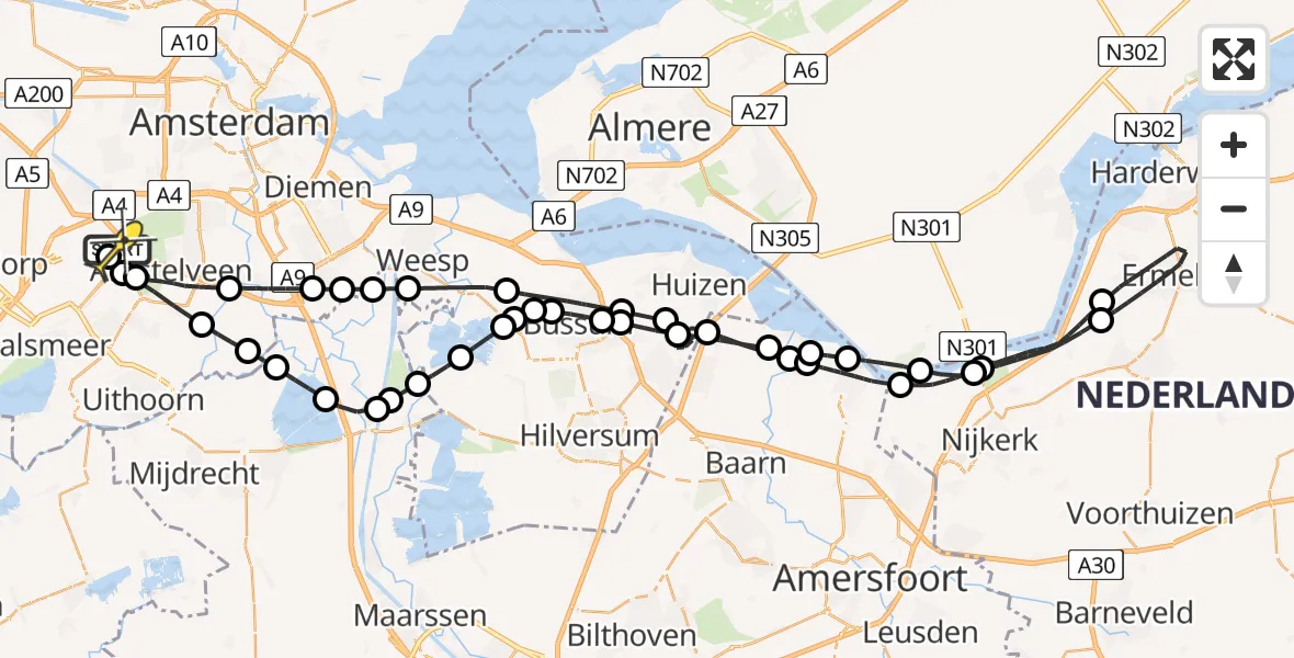 Routekaart van de vlucht: Politieheli naar Schiphol, Van Weerden-Poelmanweg