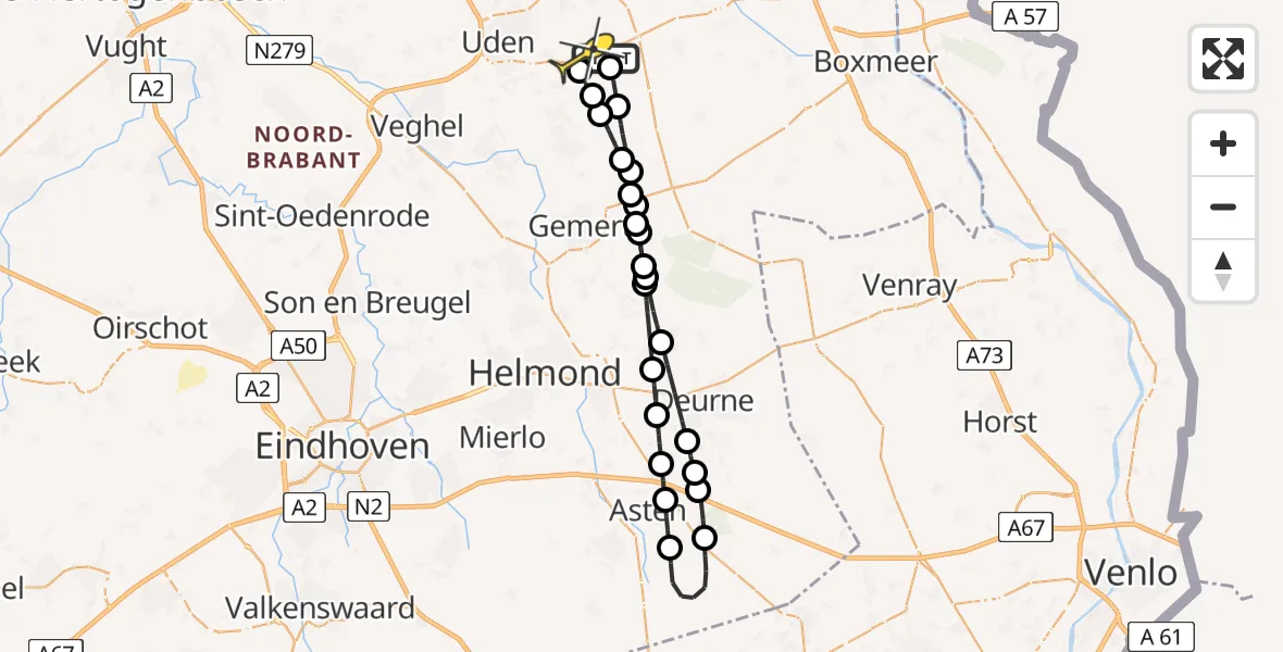 Routekaart van de vlucht: Lifeliner 3 naar Vliegbasis Volkel, Eekhoornlaan