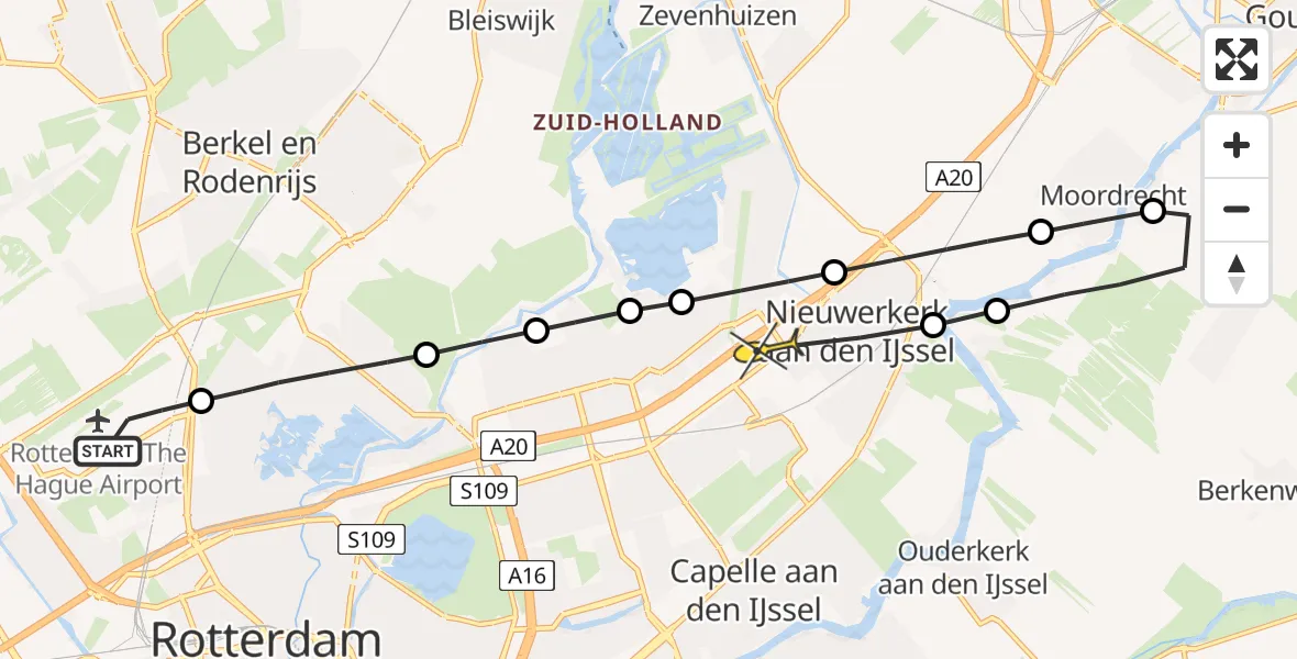 Routekaart van de vlucht: Traumaheli naar Nieuwerkerk aan den IJssel, Volkelstraat