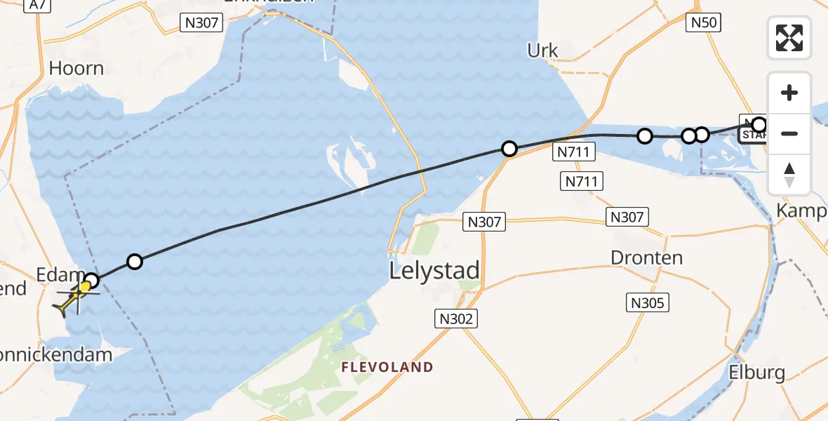 Routekaart van de vlucht: Lifeliner 1 naar Volendam, Ramsweg