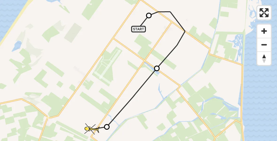 Routekaart van de vlucht: Politieheli naar De Cocksdorp, Oorsprongweg