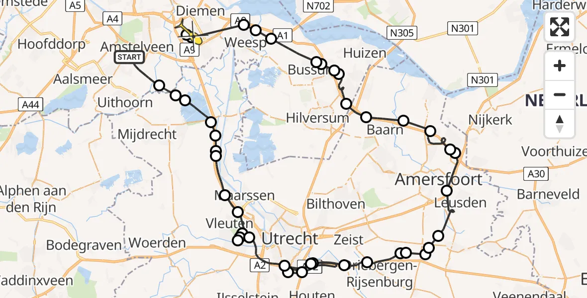 Routekaart van de vlucht: Politieheli naar Amsterdam, Dr. Willem Dreesweg