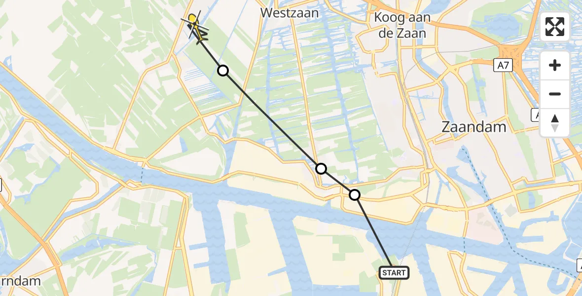 Routekaart van de vlucht: Lifeliner 1 naar Assendelft, Aletta Jacobsstraat