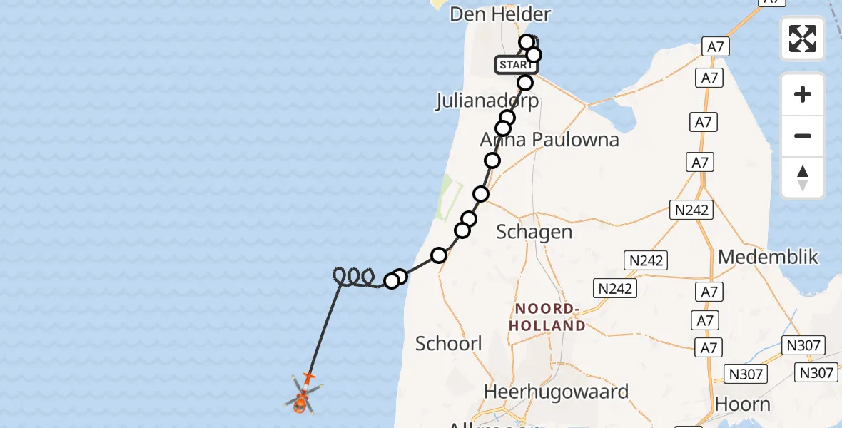 Vluchtroute Kustwachthelikopter Vliegveld De Kooy - , 07 maart 2024, 13:40