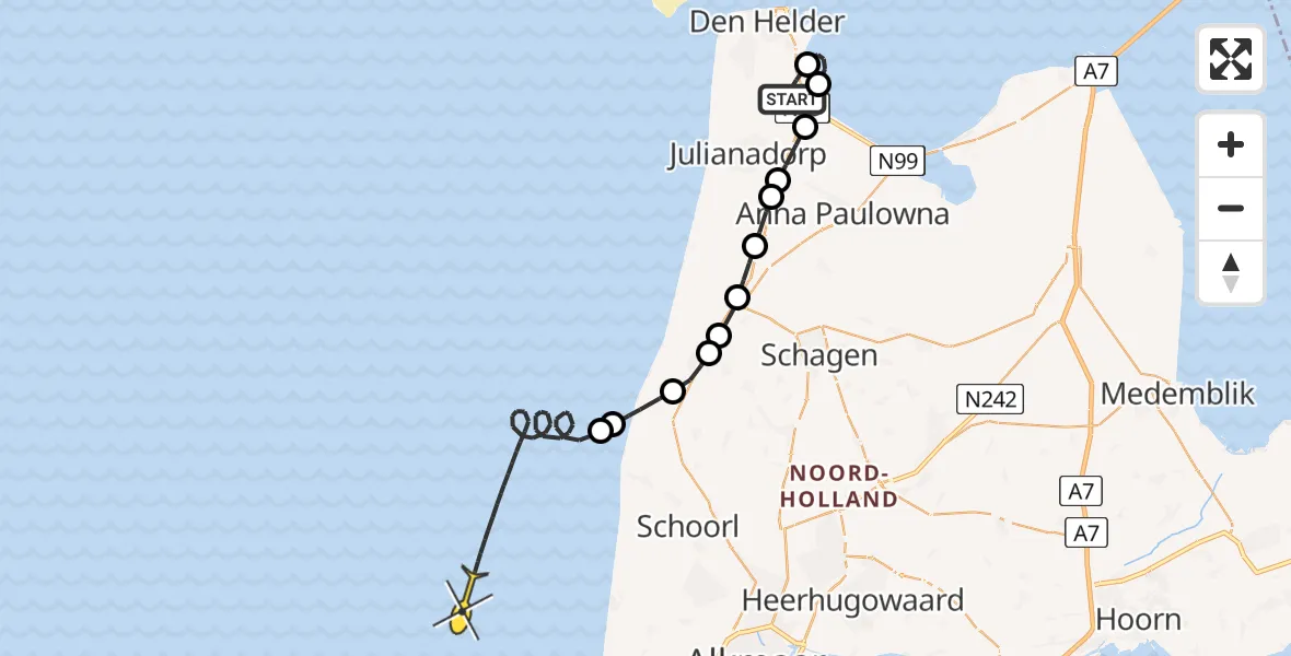 Routekaart van de vlucht: Kustwachthelikopter naar Oostoeverweg