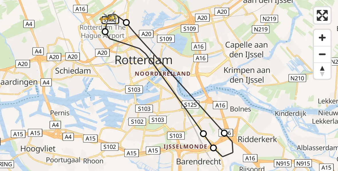 Vluchtroute Traumahelikopter Rotterdam The Hague Airport - Rotterdam The Hague Airport, 07 maart 2024, 14:37