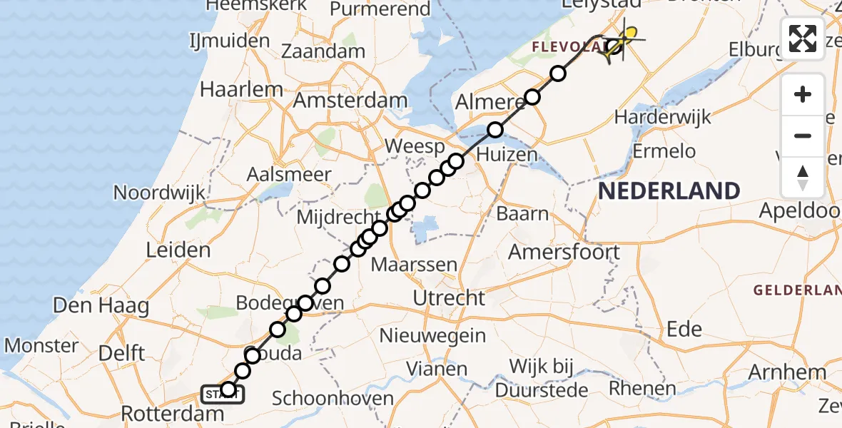 Routekaart van de vlucht: Traumaheli naar Lelystad Airport, Prinses Beatrixstraat