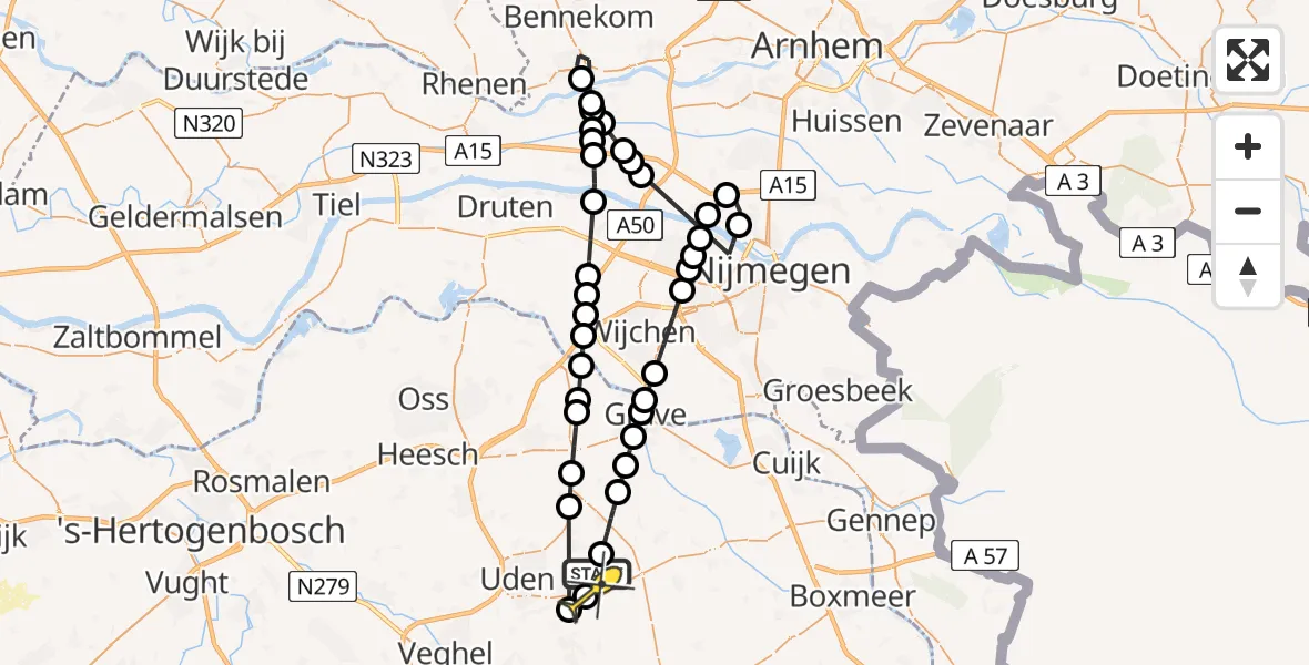 Routekaart van de vlucht: Lifeliner 3 naar Vliegbasis Volkel, Trentse Bossen