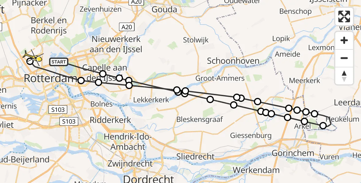 Routekaart van de vlucht: Lifeliner 2 naar Rotterdam The Hague Airport, 1e Heemtuinvlonderbrug