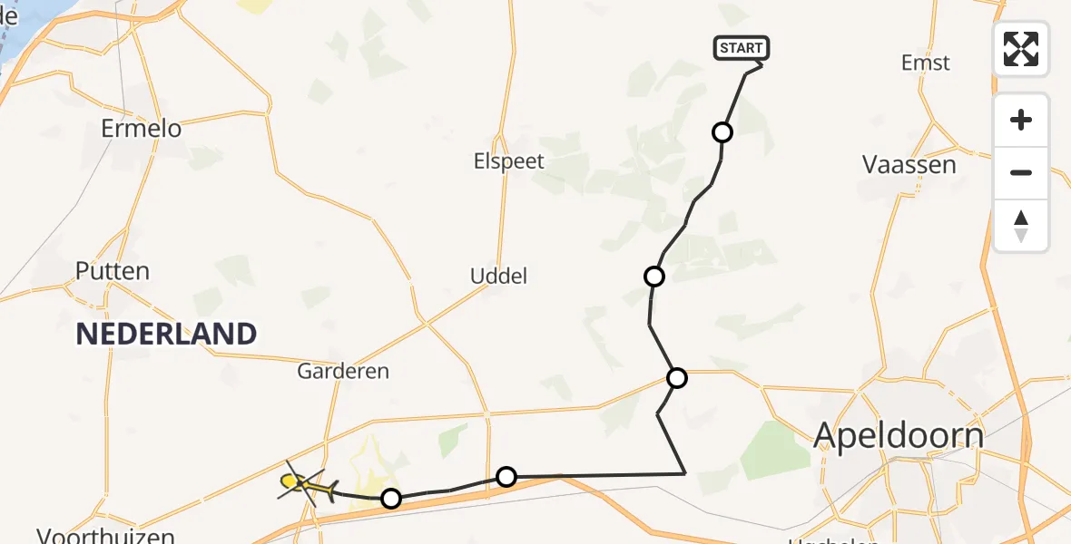 Routekaart van de vlucht: Politiehelikopter naar Stroe, Bergweg