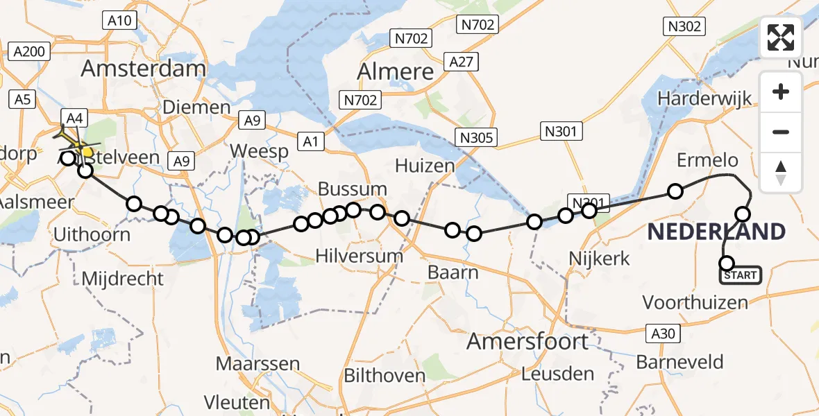 Routekaart van de vlucht: Politieheli naar Schiphol, Drieërweg