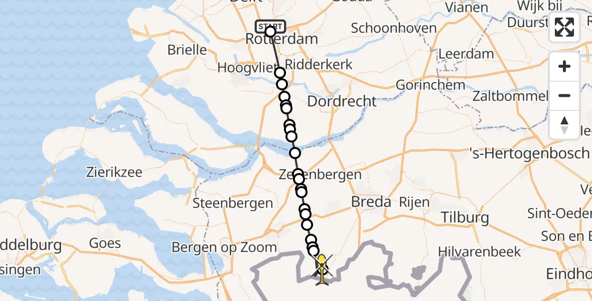Routekaart van de vlucht: Lifeliner 2 naar Achtmaal, Oudedijkse Schiekade