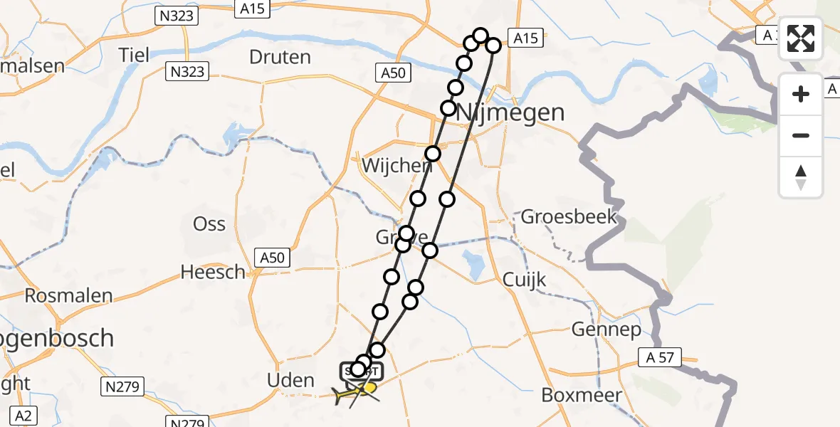 Routekaart van de vlucht: Lifeliner 3 naar Vliegbasis Volkel, Trentsedijk