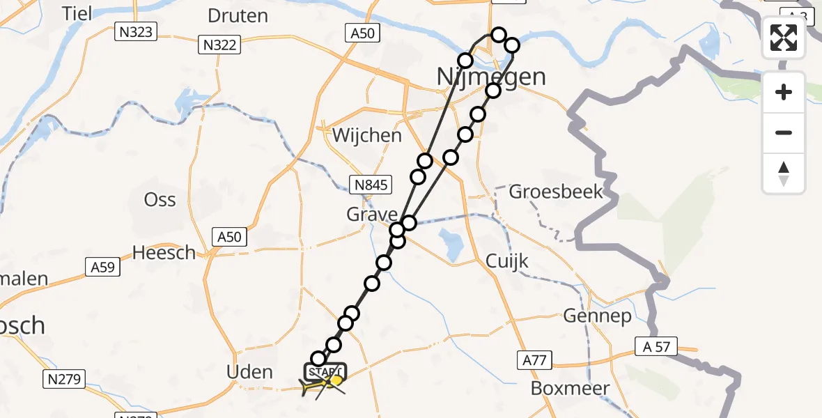 Routekaart van de vlucht: Lifeliner 3 naar Vliegbasis Volkel, Trentsedijk