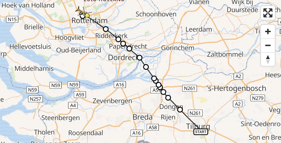 Routekaart van de vlucht: Lifeliner 2 naar Rotterdam The Hague Airport, Korhoenstraat