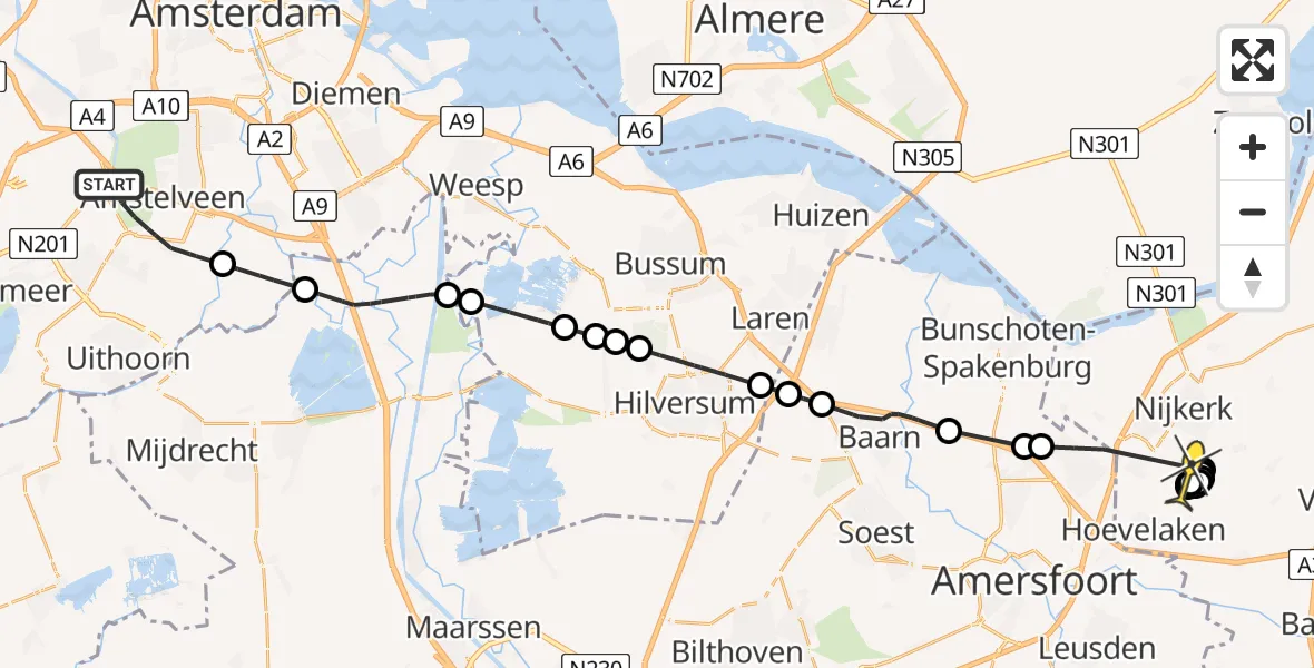 Routekaart van de vlucht: Politieheli naar Nijkerkerveen, Hoedbrug