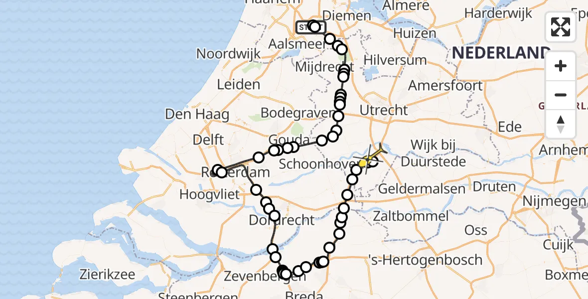 Routekaart van de vlucht: Politieheli naar Vianen, Schipholdijk