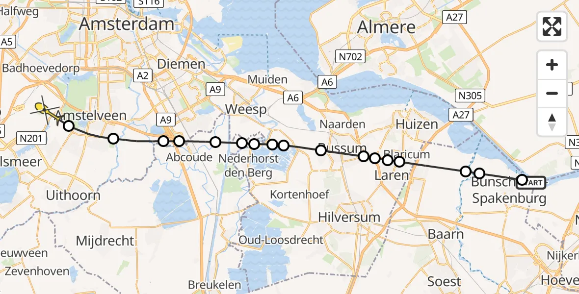 Routekaart van de vlucht: Politieheli naar Schiphol, Hoornse Hop