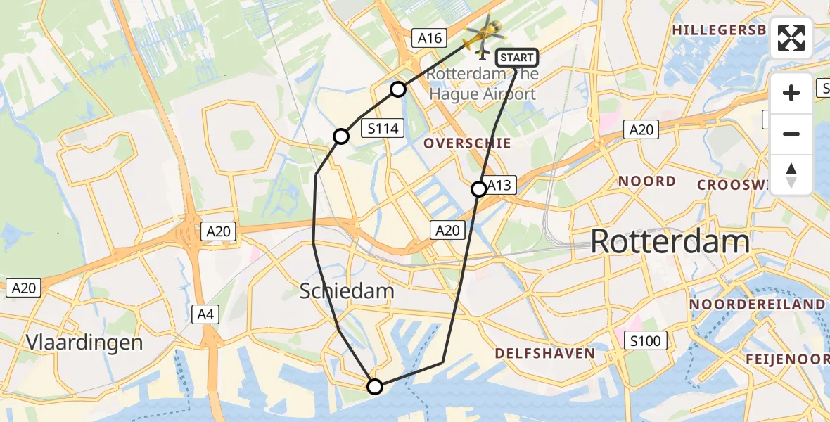 Vluchtroute Traumahelikopter Rotterdam The Hague Airport - Rotterdam The Hague Airport, 07 maart 2024, 20:56