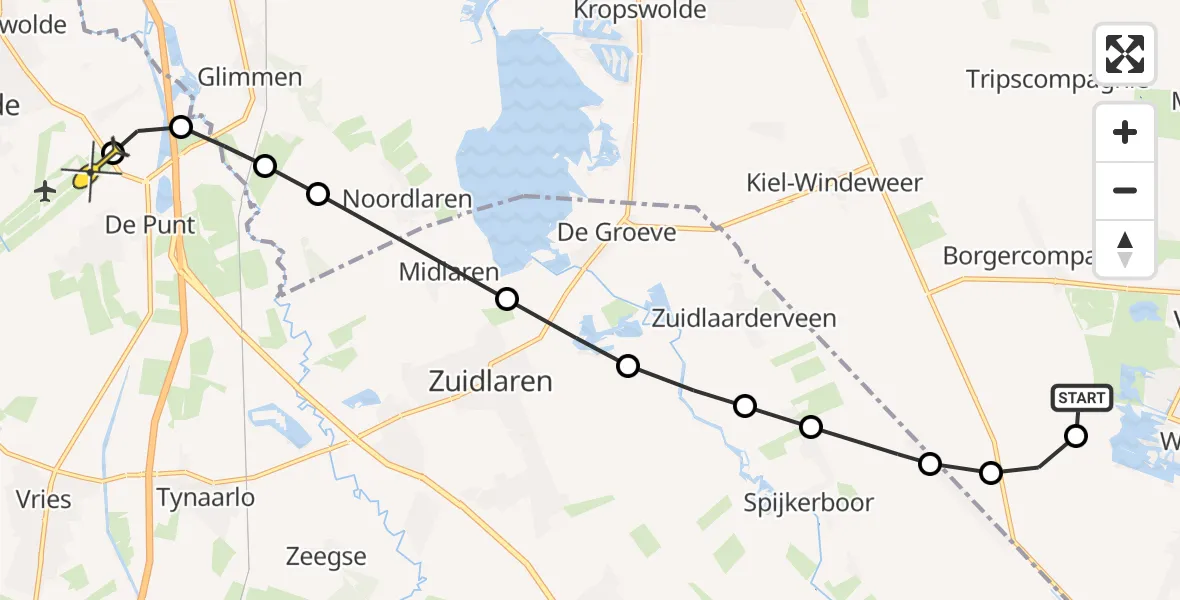 Routekaart van de vlucht: Lifeliner 4 naar Groningen Airport Eelde, Westerdiepsterdallen