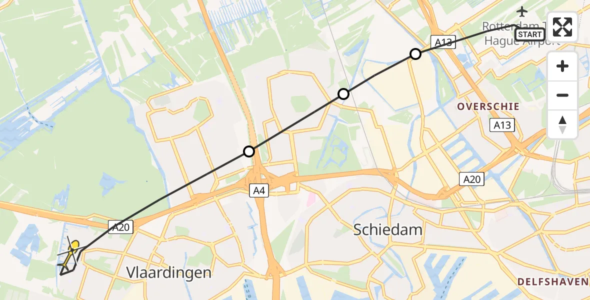 Routekaart van de vlucht: Lifeliner 2 naar Vlaardingen, Vliegveldweg