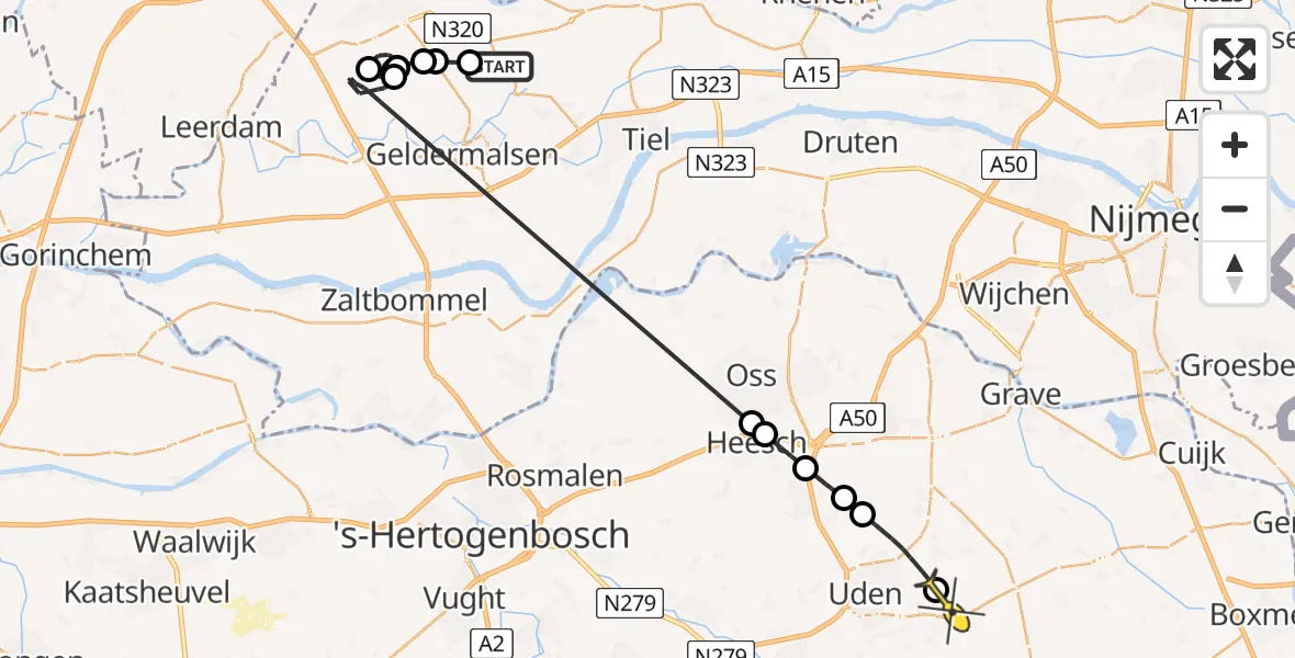 Routekaart van de vlucht: Politiehelikopter naar Vliegbasis Volkel, Groenestraat