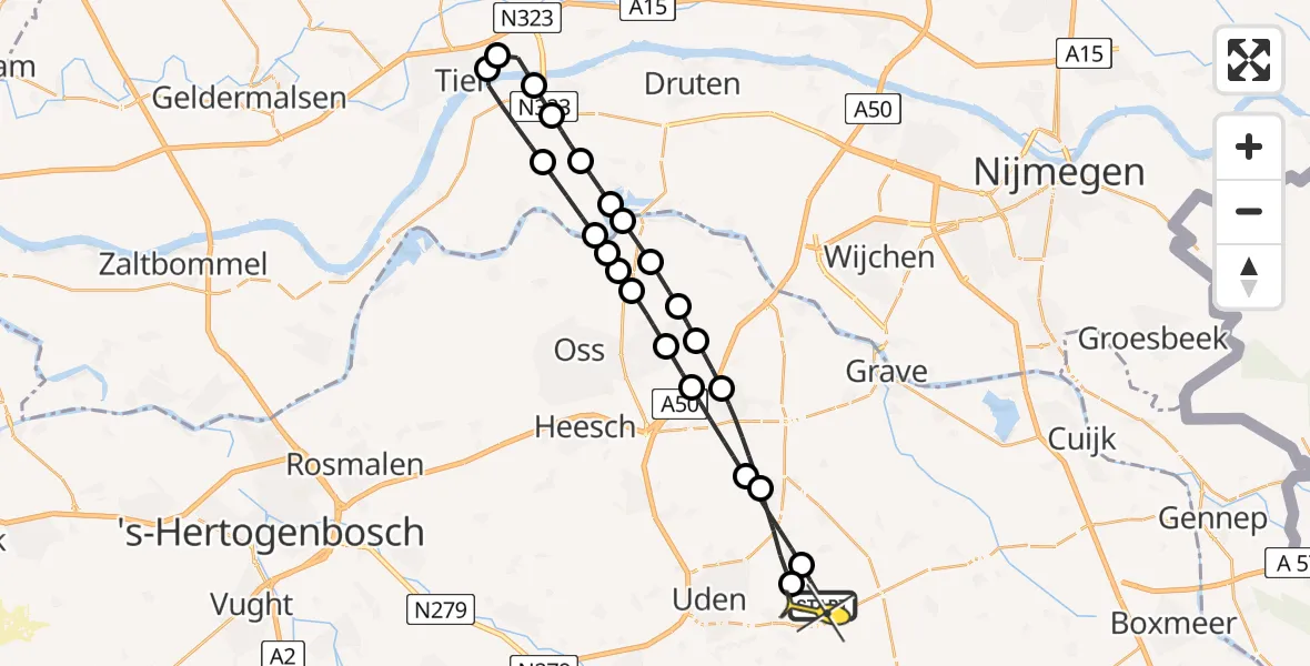 Routekaart van de vlucht: Lifeliner 3 naar Vliegbasis Volkel, Houtvennen