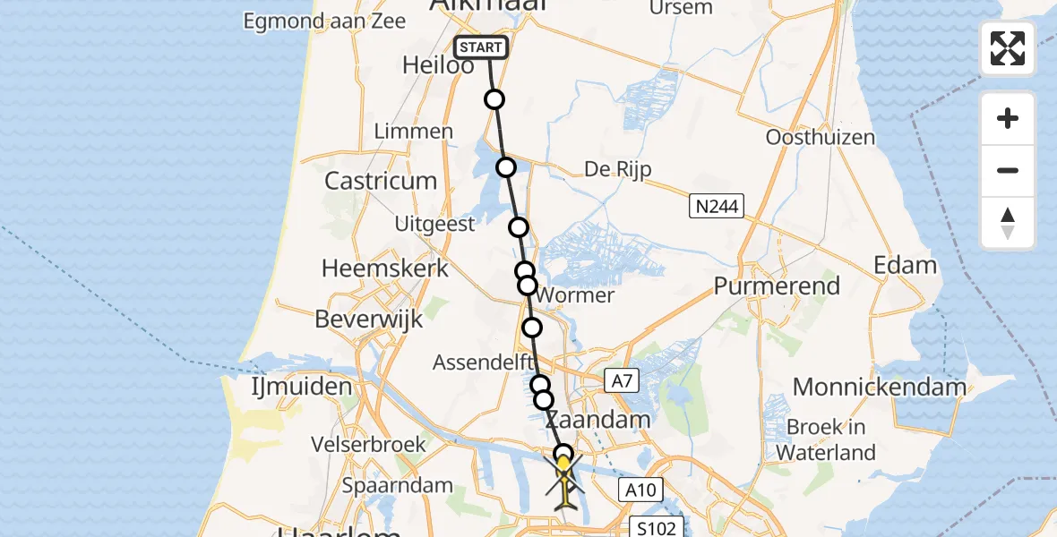 Routekaart van de vlucht: Lifeliner 1 naar Amsterdam Heliport, Zandhagedis