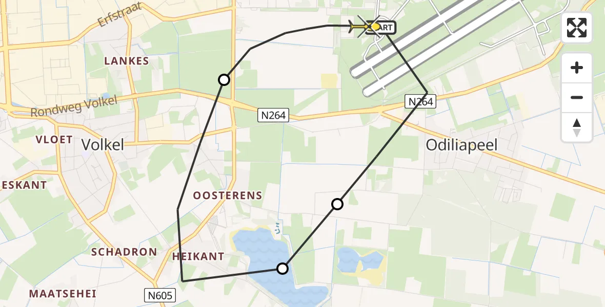 Routekaart van de vlucht: Lifeliner 3 naar Vliegbasis Volkel, Rechtestraat