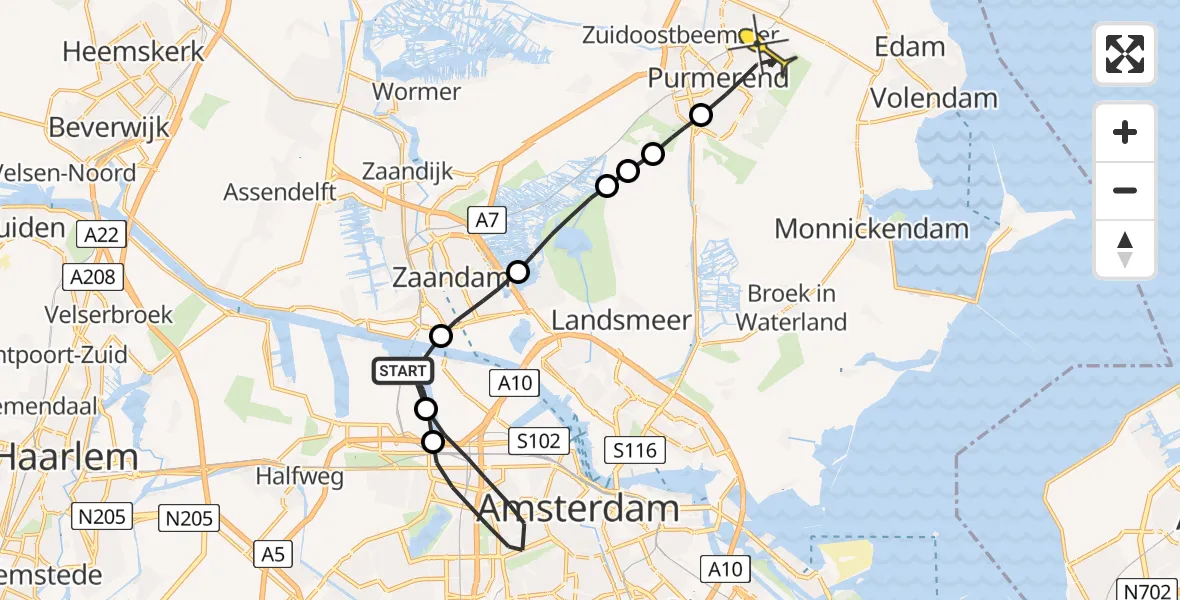 Routekaart van de vlucht: Lifeliner 1 naar Purmerend, Westhaven