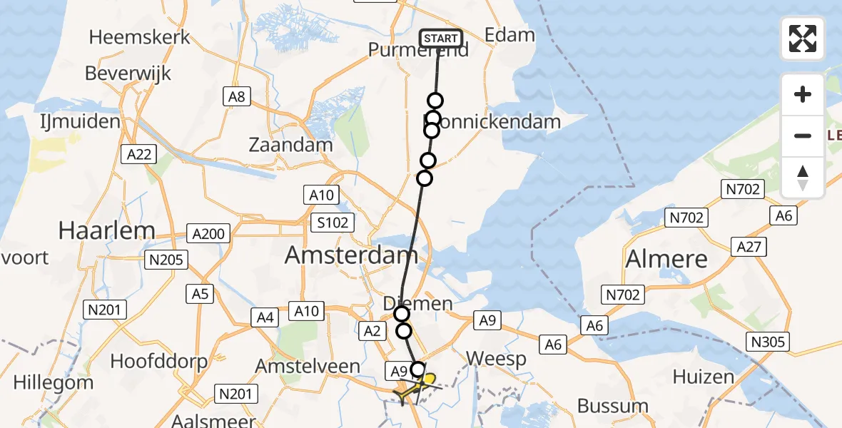 Routekaart van de vlucht: Lifeliner 1 naar Academisch Medisch Centrum (AMC), Rietdekkerstraat