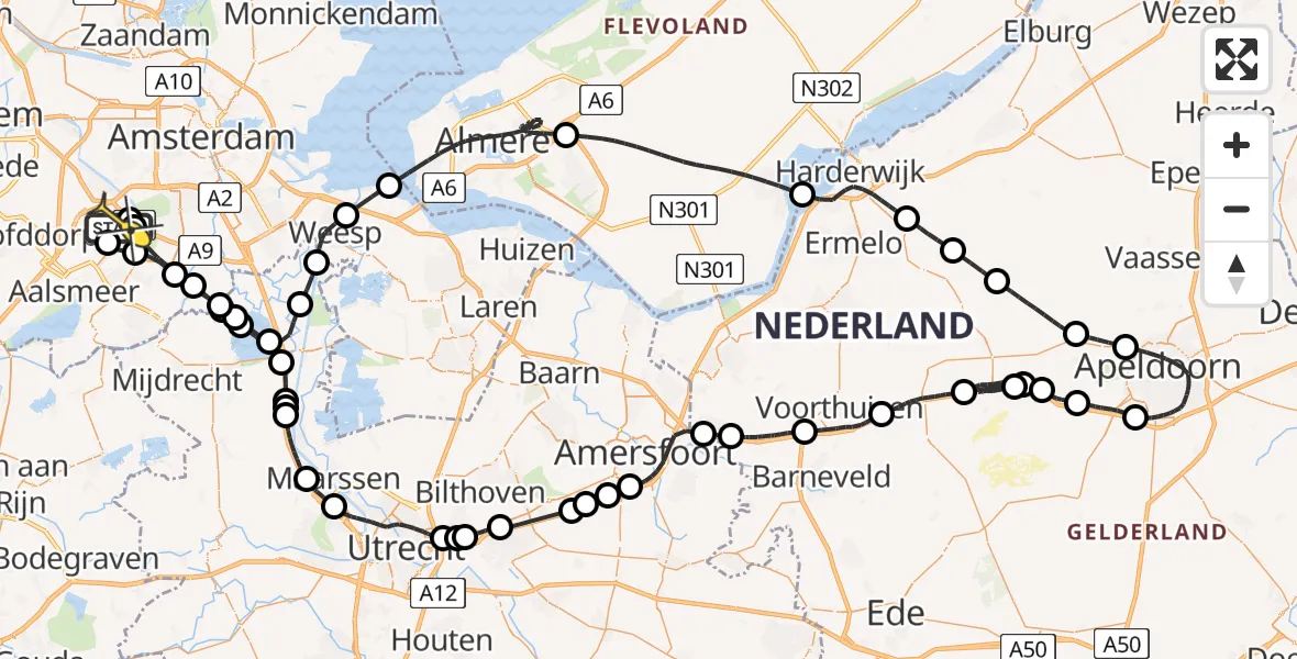 Routekaart van de vlucht: Politieheli naar Schiphol, Schipholdijk